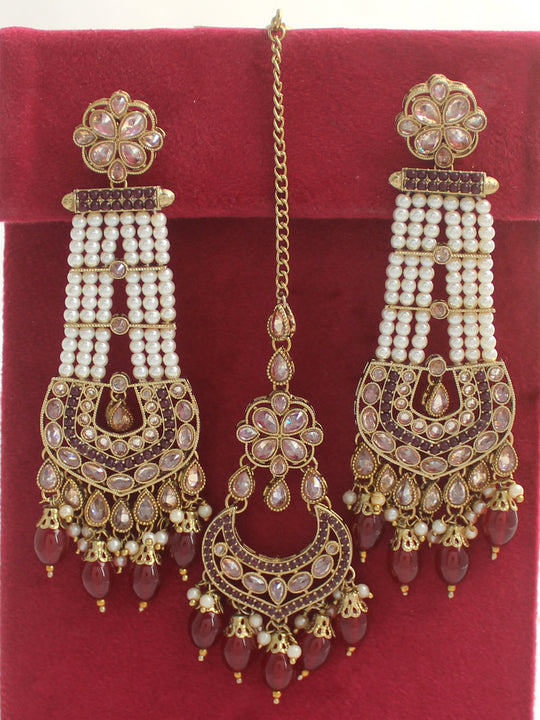 Kashish Earrings & Tikka-Maroon