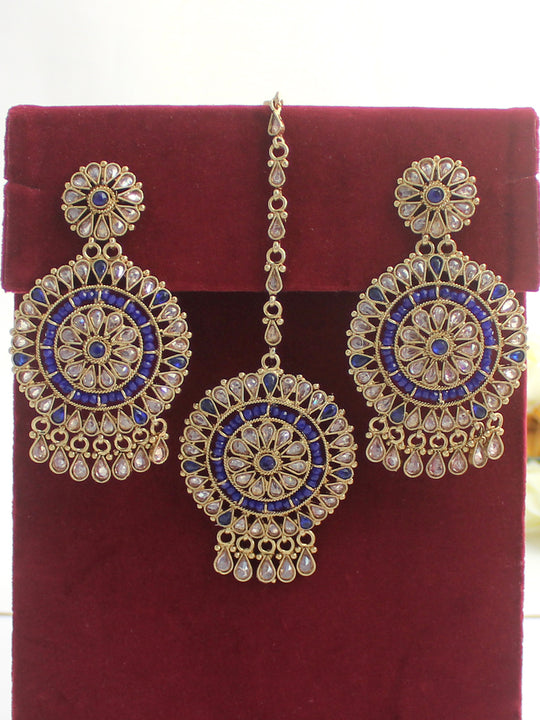 Aarzoo Earrings & Tikka-Blue