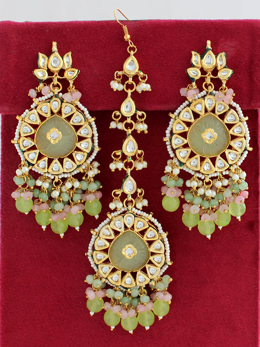 Akshara Earrings & Tikka-Mint Green
