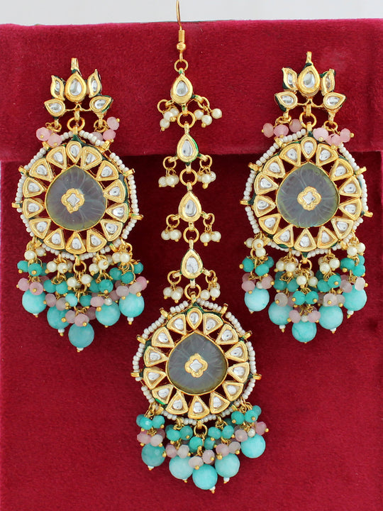 Akshara Earrings & Tikka-Aqua