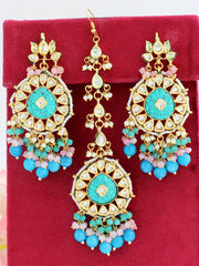 Akshara Earrings & Tikka-Turquoise