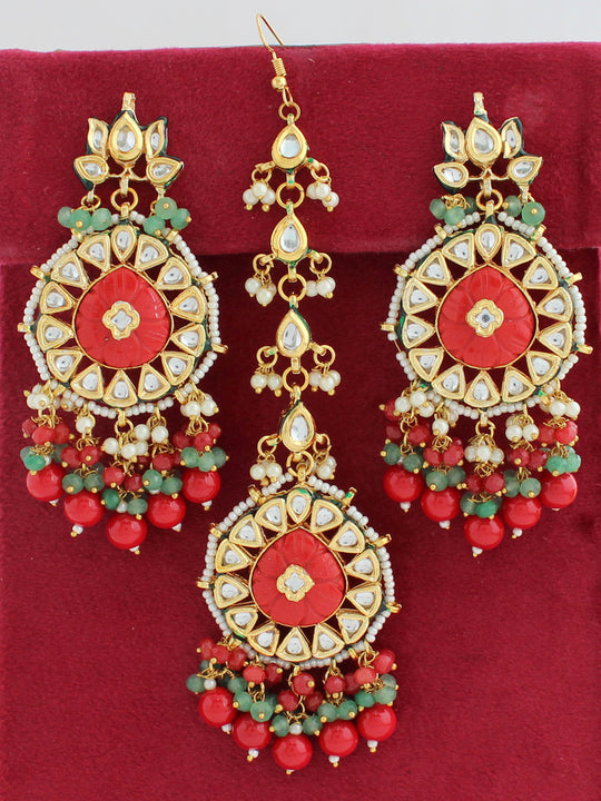 Akshara Earrings & Tikka-Red