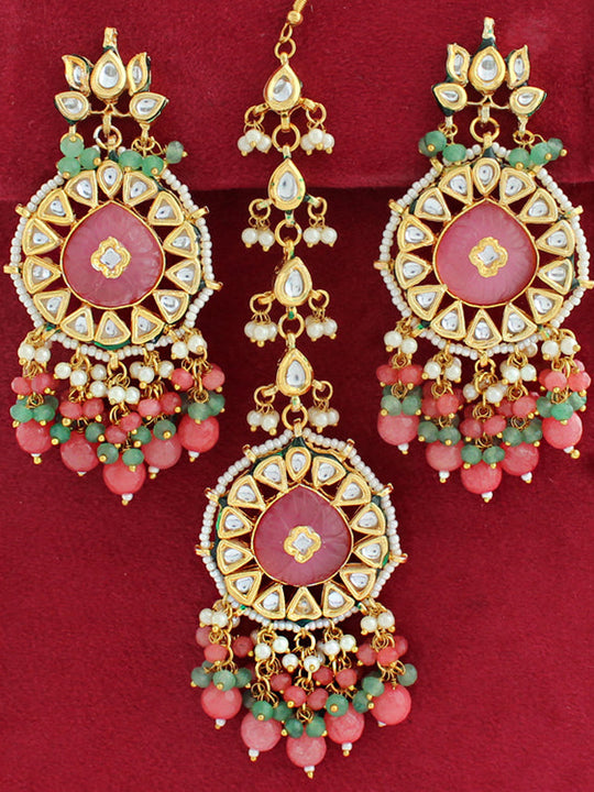Akshara Earrings & Tikka-Pastel Pink