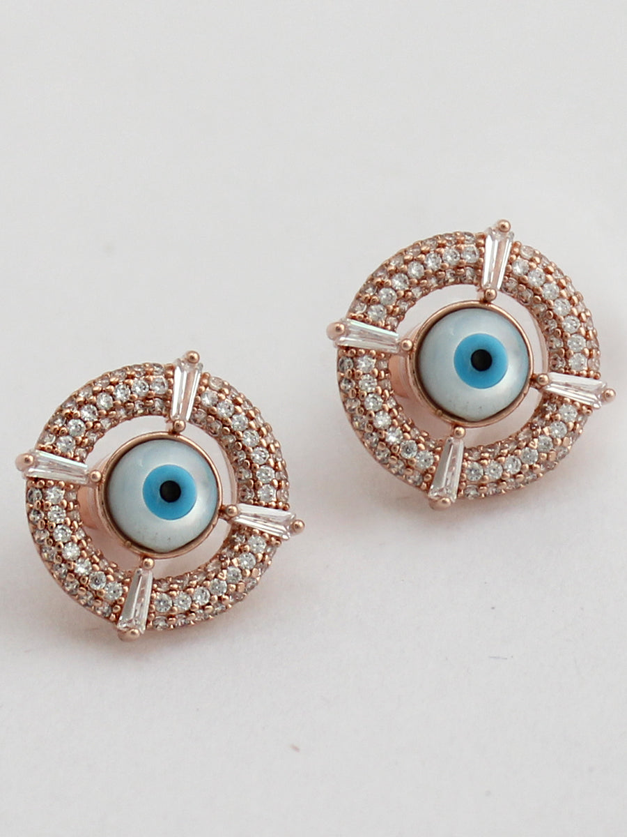 Evil Eye Stud Earrings-Rose Gold