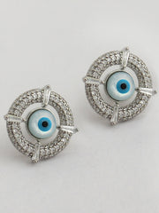 Evil Eye Stud Earrings-Silver