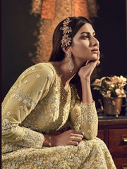 Shirin Gold Butterfly Net Floor Length Embroidered Anarkali Suit