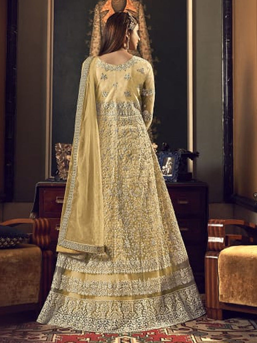 Shirin Gold Butterfly Net Floor Length Embroidered Anarkali Suit