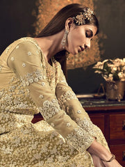 Shirin Gold Butterfly Net Floor Length Embroidered Anarkali Suit