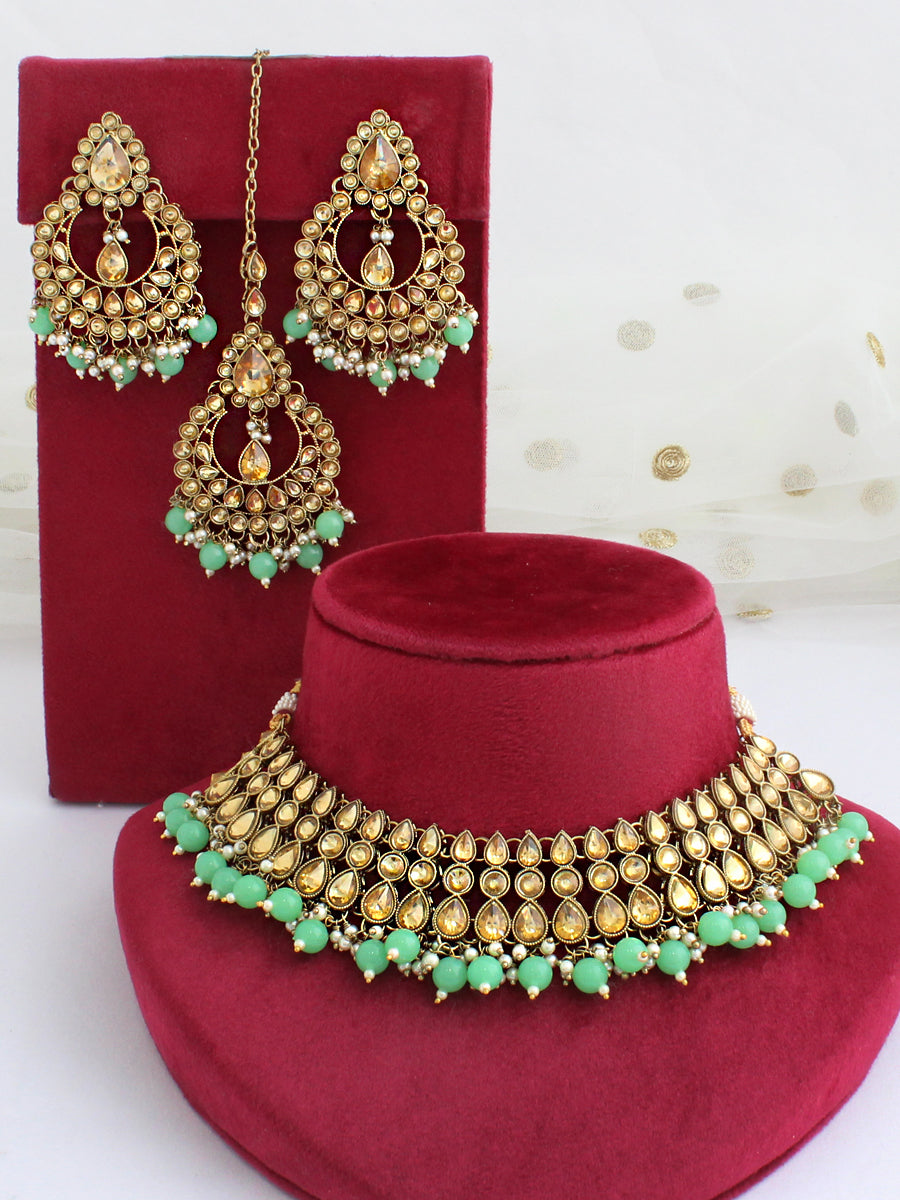 Ribha Necklace Set-Mint Green