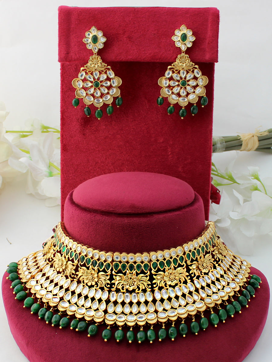 Mewar Choker Necklace Set - green