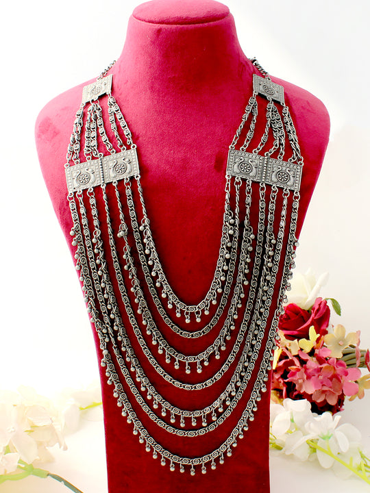 Mohini Layered Necklace-Antique Silver