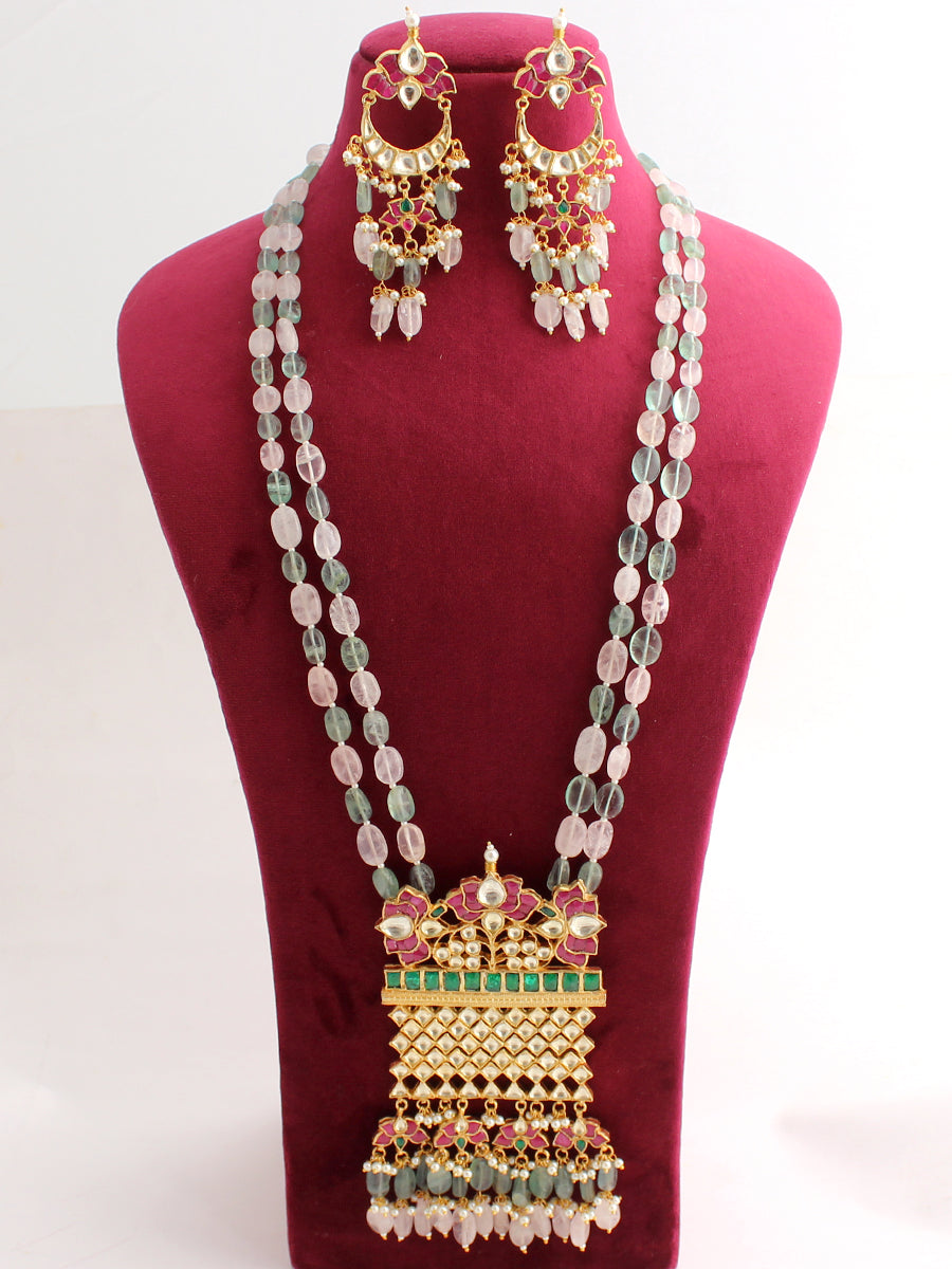 Jaipur Long Necklace Set-Pink/Green