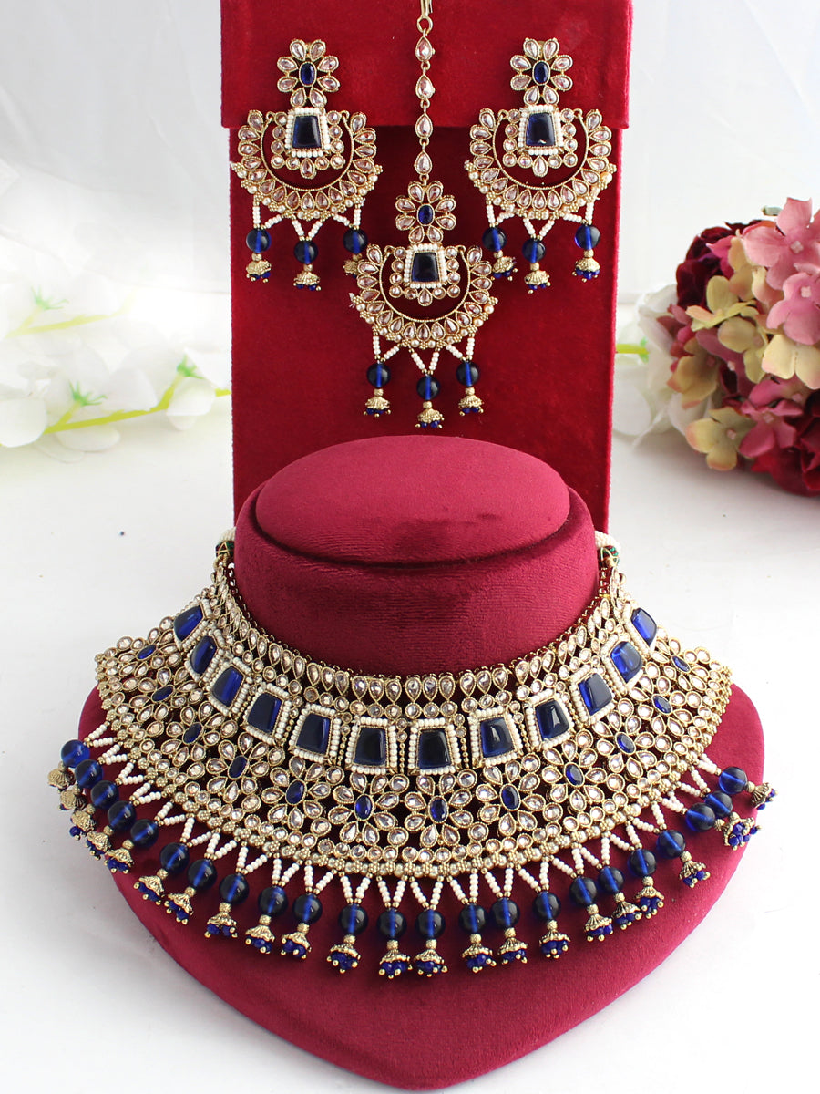 Meenaz Necklace Set-Blue
