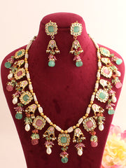 Samakshi Long Necklace Set-Pastel pink/ Mint green