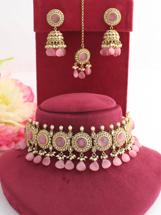 Saavi Necklace Set - Pastel Pink