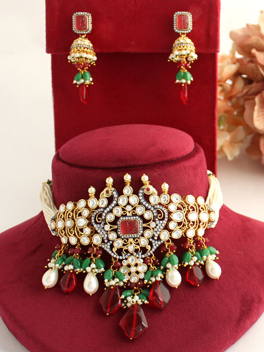 Shivali Necklace Set-Maroon