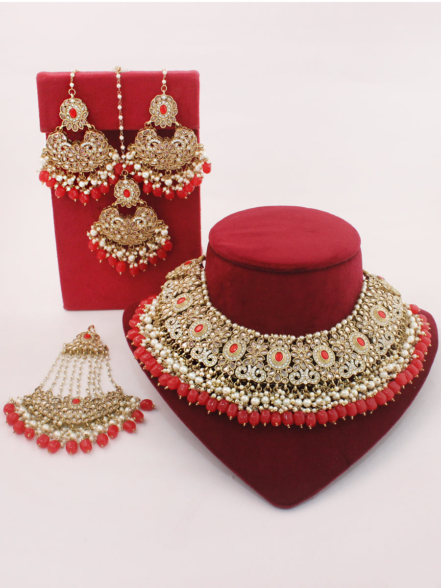 Kashish Necklace Set-Golden/Red