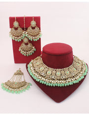 Kashish Necklace Set-Golden/Mint Green