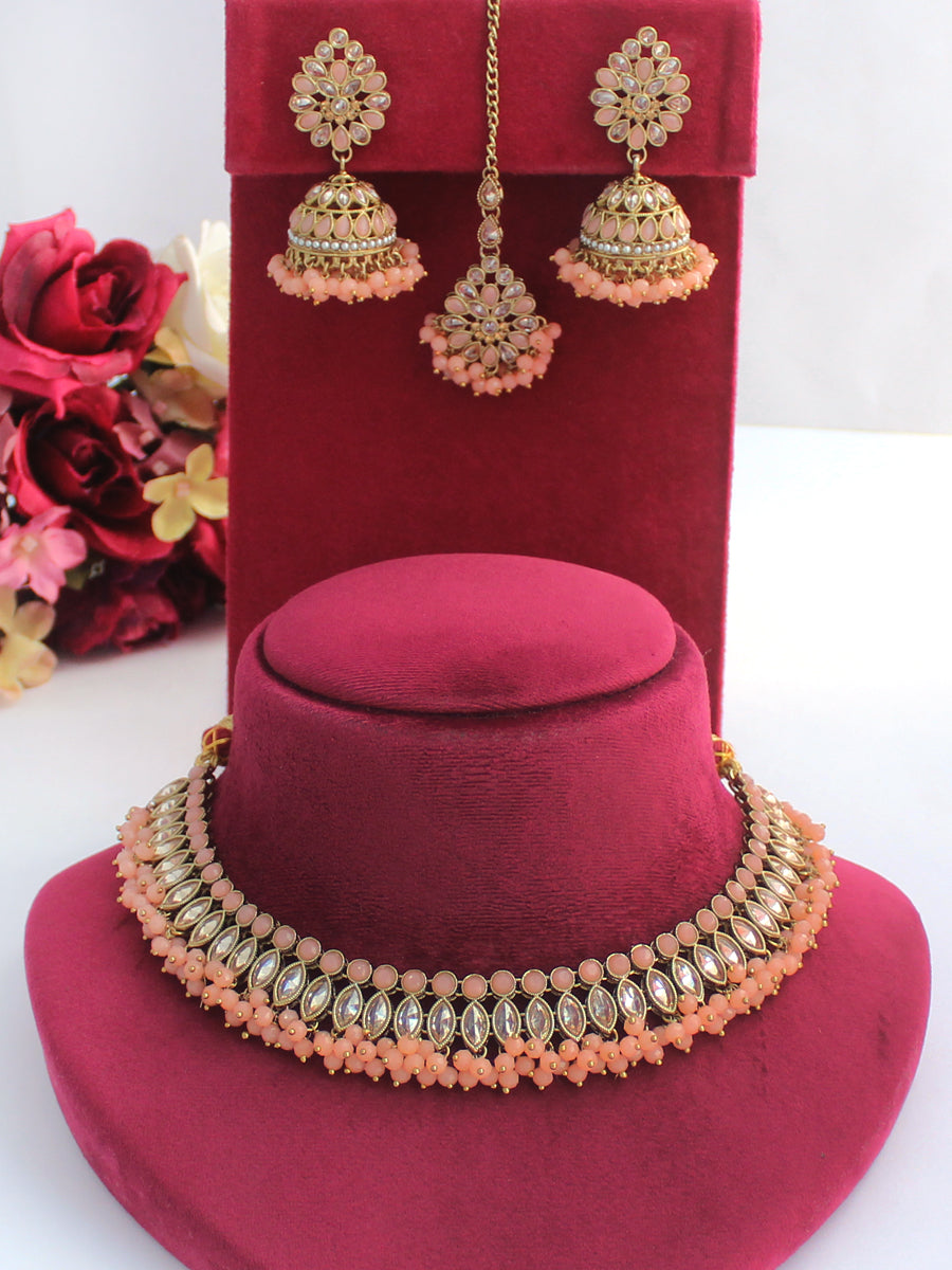 Abhilasha Necklace Set-Peach