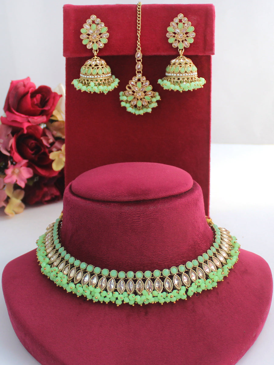Abhilasha Necklace Set-Mint Green