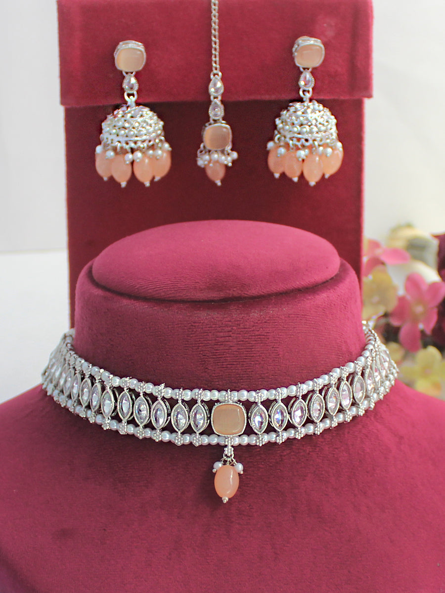 Dishita Choker Necklace Set-Peach