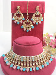 Arshi Necklace set- Pastel Pink / Turquoise 