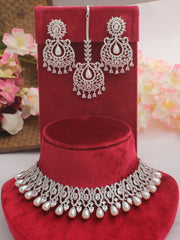 Amisha Choker Necklace Set-Silver