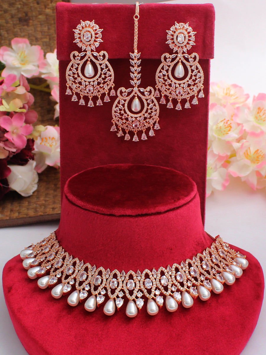 Amisha Choker Necklace Set-Rose Gold