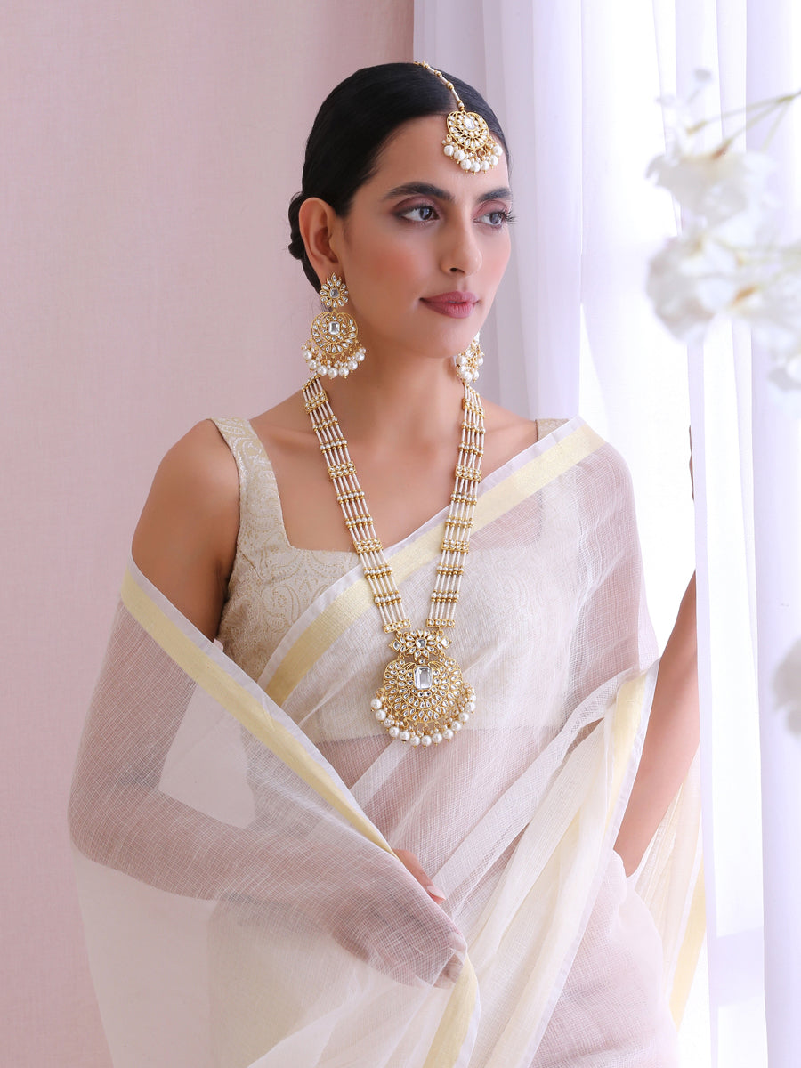 Madiha Long / Ranihaar Necklace Set-White