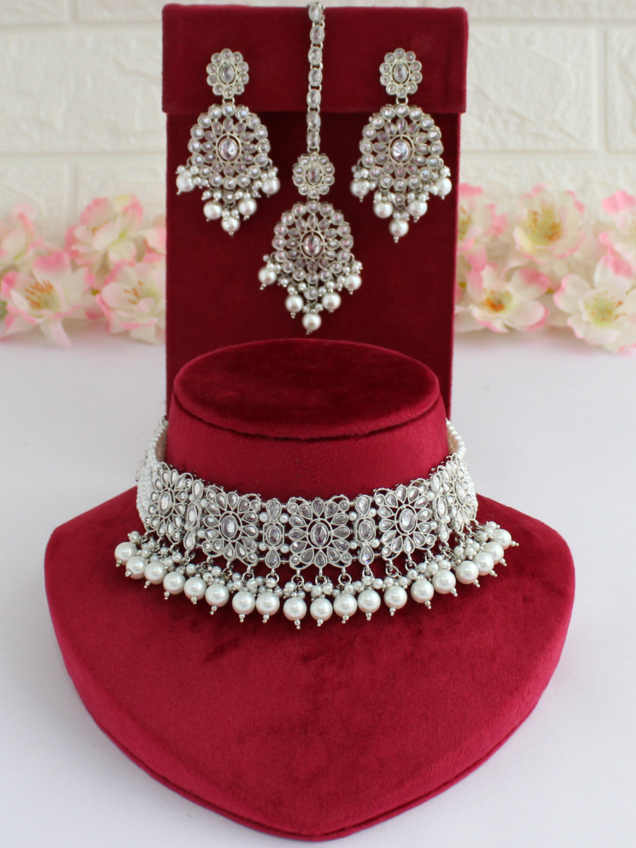 Jigyasa Necklace Set-Silver