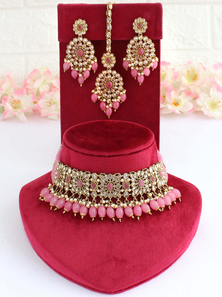 Jigyasa Necklace Set-Pink