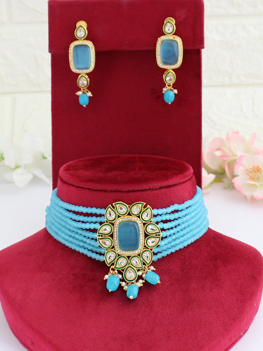 Devika Choker Necklace Set-Turquoise