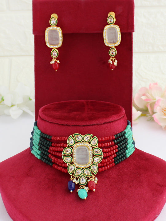Devika Choker Necklace Set-Multicolor