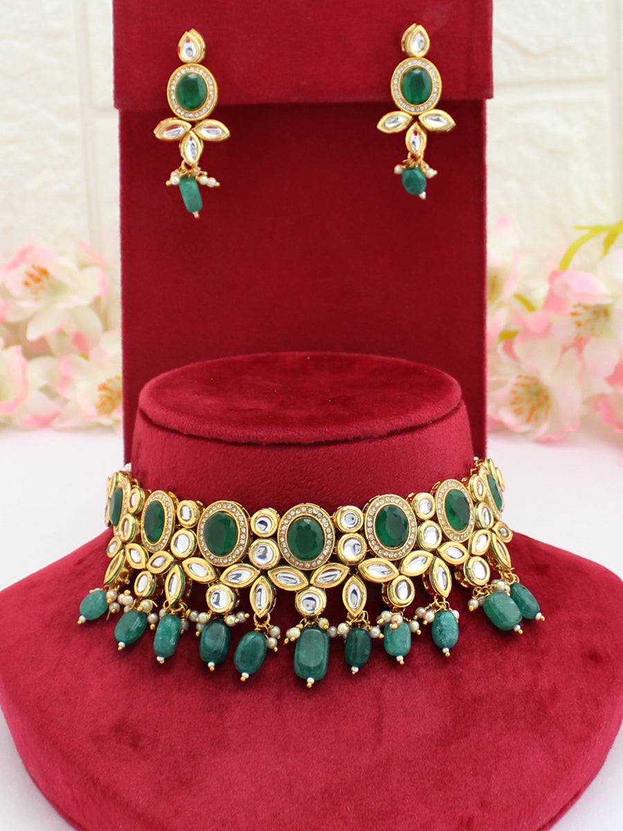 Ruhana Choker Necklace Set-Green