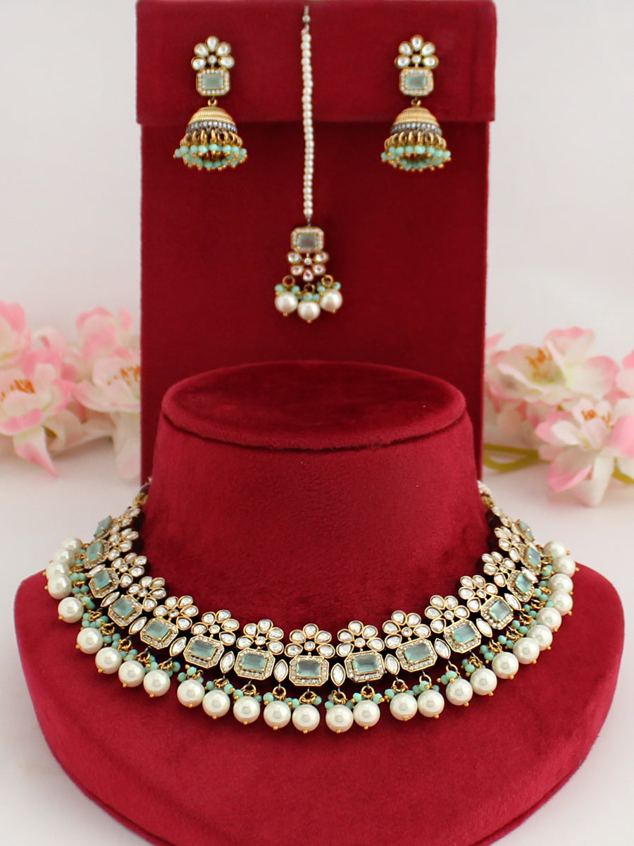 Shikha Bib Necklace Set-Mint Green