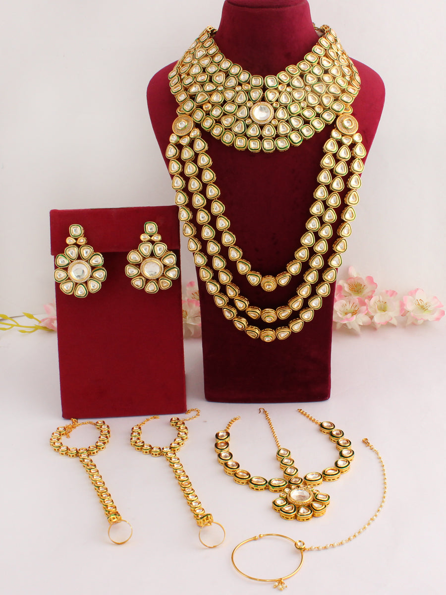 Amazon.com: Aheli Kundan Pearl Long Multi Layered Necklace Earrings Set Indian  Wedding Jewelry for Women Girls Green: Clothing, Shoes & Jewelry