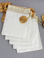Tissue Potli Bags / Wedding Favors Pack of 5 Pc-White