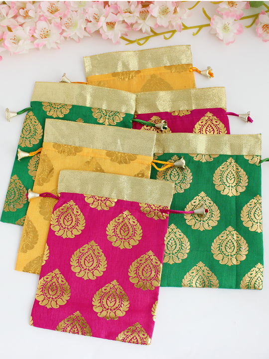 Multi Color Potli Bags / Wedding favors Pack of 6 pc-Multicolor