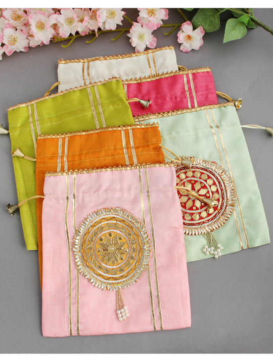 Multi Color Potli Bags / Wedding favors Pack of 6 pc-multicolor