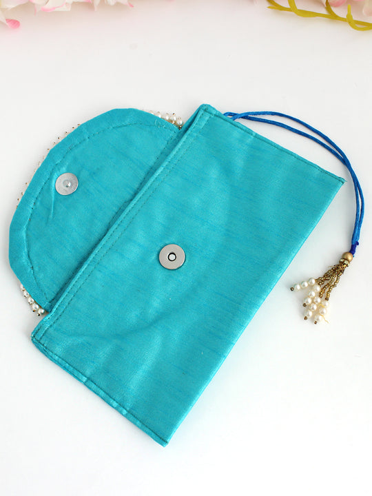 Silk Pouch With Mirror Work/ Wedding Favors-Turqouise