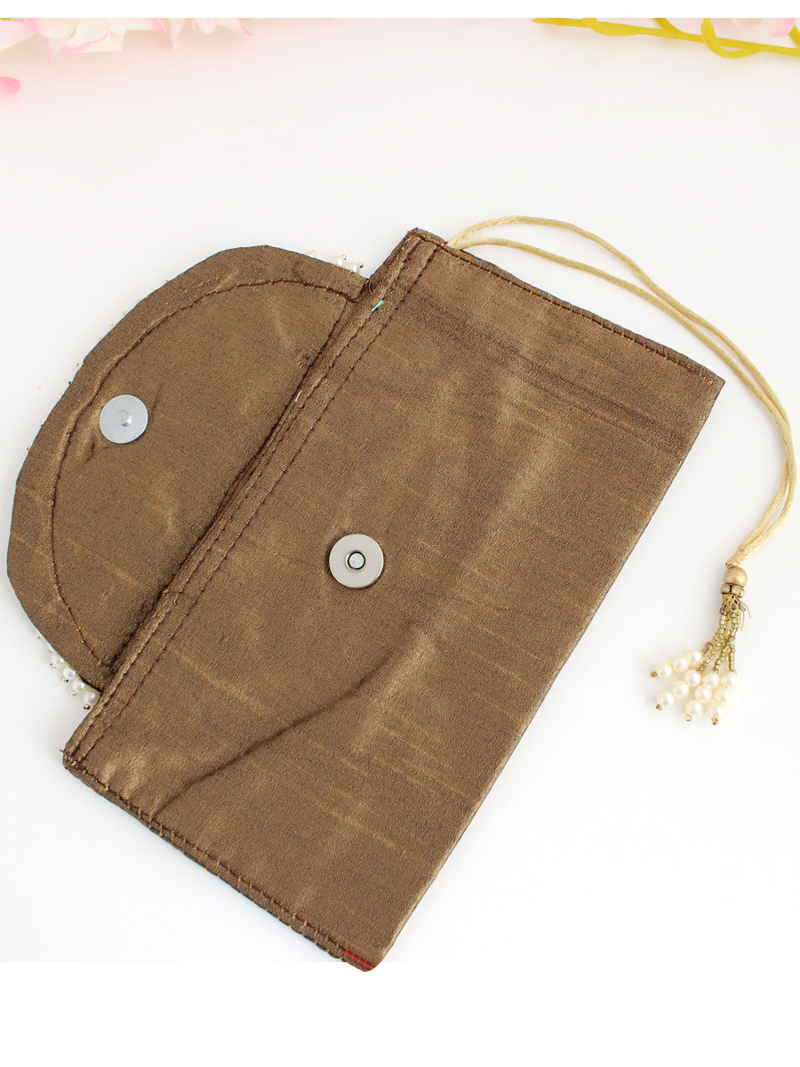 Silk Pouch With Mirror Work/ Wedding Favors-Brown