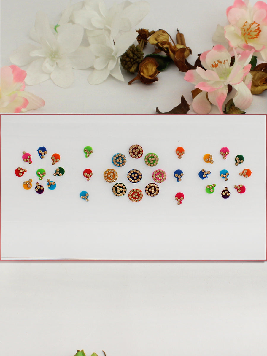 Stone Border Multi Color Bindi Card-Multicolor