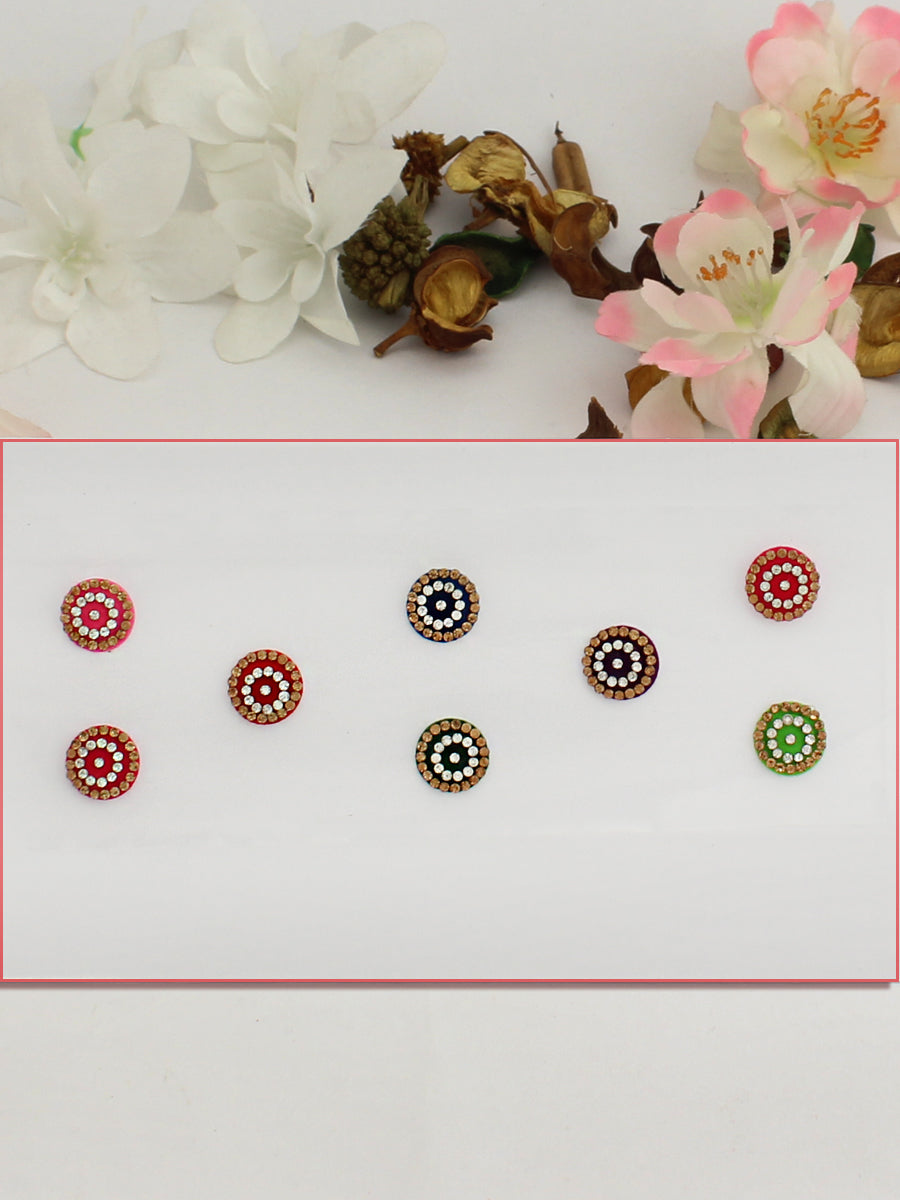 Multi Color Stone Border Bindi Card-Multicolor