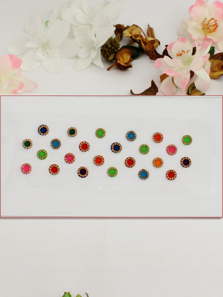 Multi Color Stone Border Bindi Card