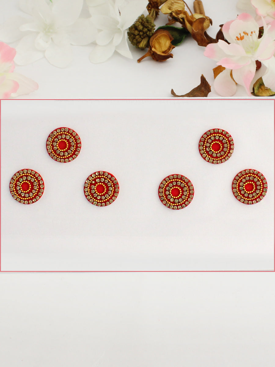 Round Shape Stone Border Bindi Card-Red