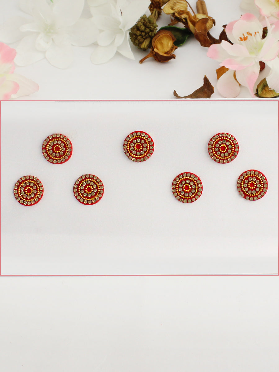 Red Color Stone Border Bindi Card-Red