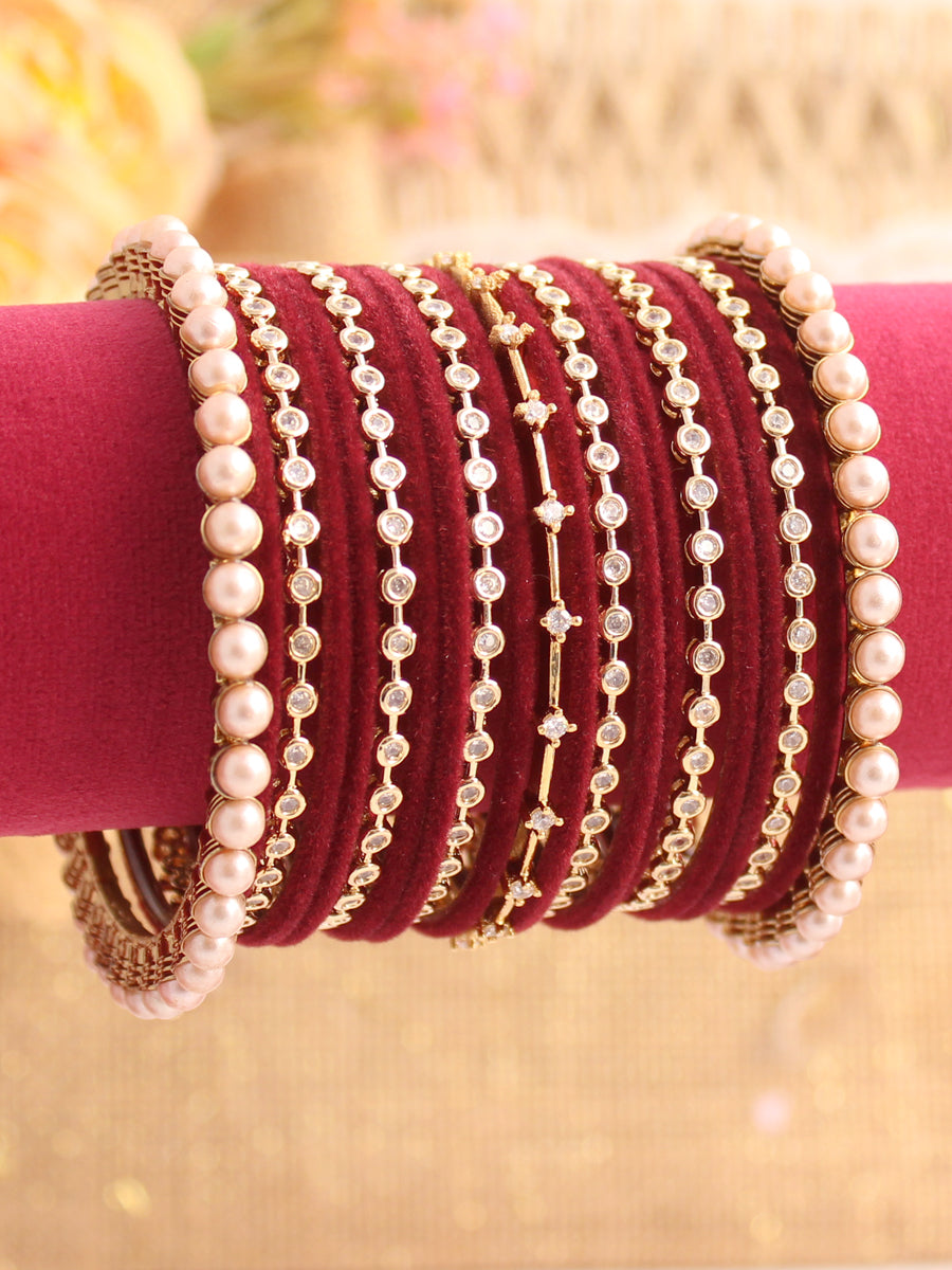 Vedika Bangle Set-Maroon