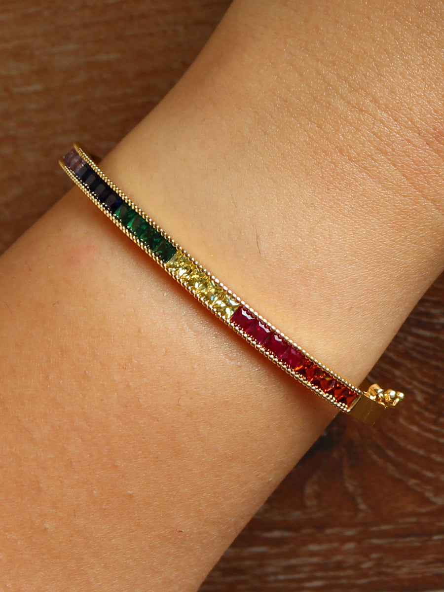 Arpita Rainbow / CZ Bangle Bracelet-Multicolor