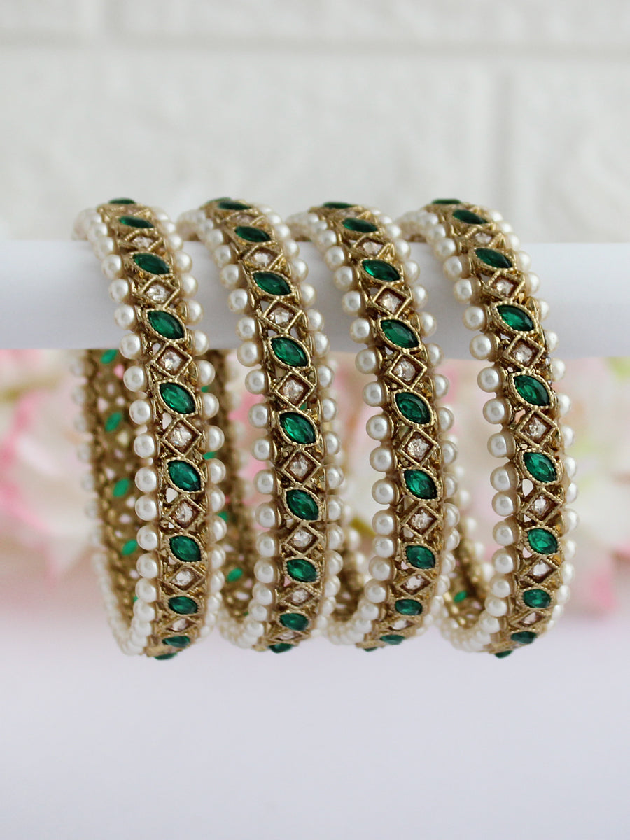 Kinjal Bangle Set-Green