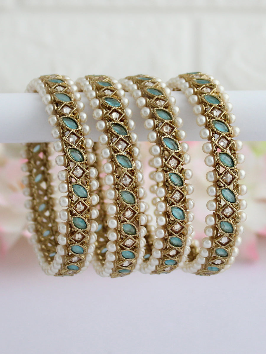 Kinjal Bangle Set-Aqua